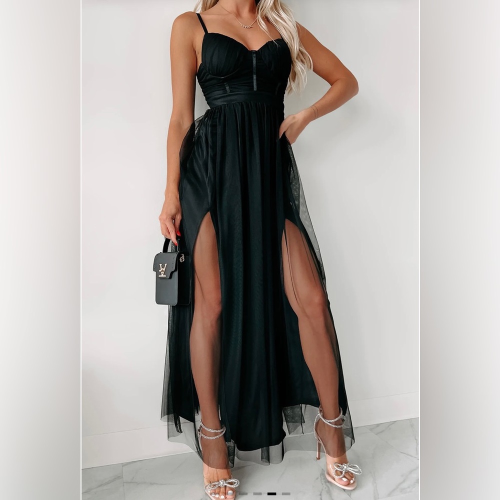 NWT Donatella Sweetheart Mesh Maxi Dress (Black) - Small